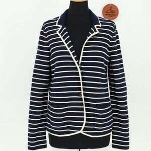 Talbots Navy and White Striped Knit Blazer Cardigan